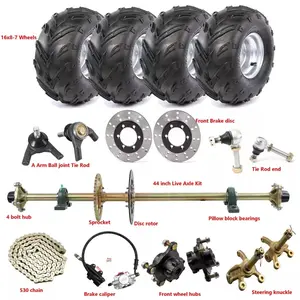 Suisuitong 44" Rear Live Axle Kit Brake with 16X8-7 ATV Wheel, Front Wheel Hubs, Steering Knuckle Spindles, Brake Caliper & Rotor for Karting Drift Trike Golf Cart Quad Buggy Dune 4 Wheeler Tricycle