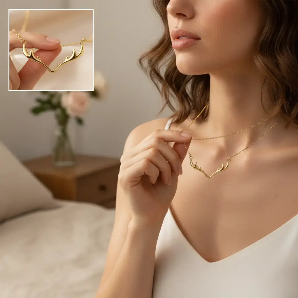 Elegant Deer Horn Necklace for Women, Short Animal Motif Pendant with Metal Coating, Unique Romantic Jewelry for Daily Wear, Unique Necklace