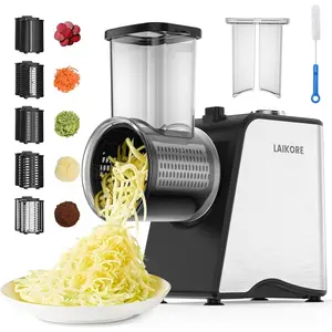 Electric cheese grater 250w electric slicer shredder salad maker with 5 blades for cheese vegetables fruits and salad easy onetouch control5 in 1silver