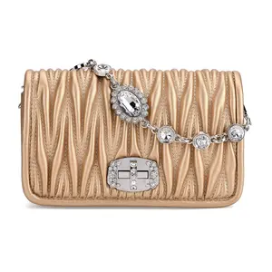 Wave Quilted Faux Leather Crossbody Bag with Shoulder Strap