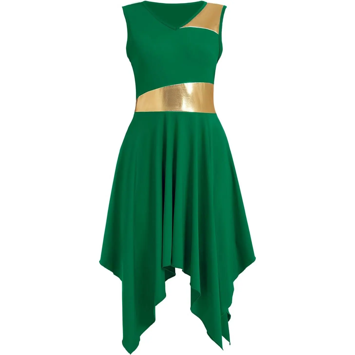 Womens Praise Dance Dress V-Neck Sleeveless Liturgical Worship Dress Lyrical Contemporary Dance Costumes