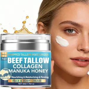 50g Whipped Beef Tallow Honey Balm, Whipped Tallow Face Cream With Olive Oil, Jojoba Oil, Face Lift Moisturizer, Grass Fed Grass Finished Face Cream Richly Nourishing For All Skin Types, Daily Face Care Cream For Dry Skin, Daily Moisturizing Blend