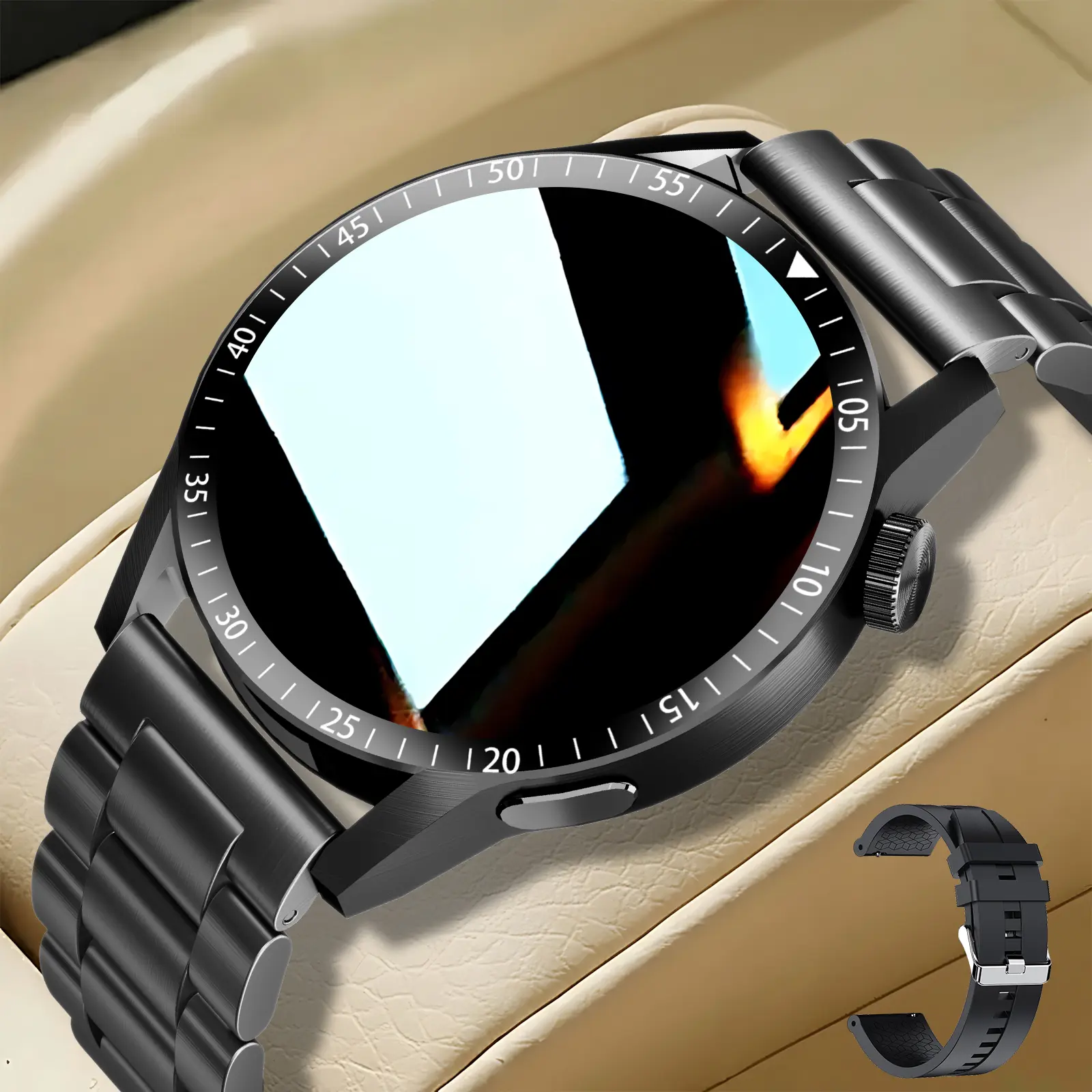 Premium fashion smartwatch with 1.53-inch HD display, wireless calling, message reminders, voice assistant, music playback, calorie activity tracking, 100+ sports modes, compatible with Android and iPhone, perfect Christmas gift, Waterproof smart watch