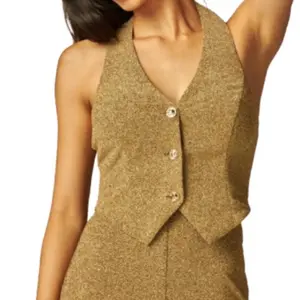 Glam Collection - Metallic Halter Vest - Metallic Vest Women's Fashionable Button-Up Jacket