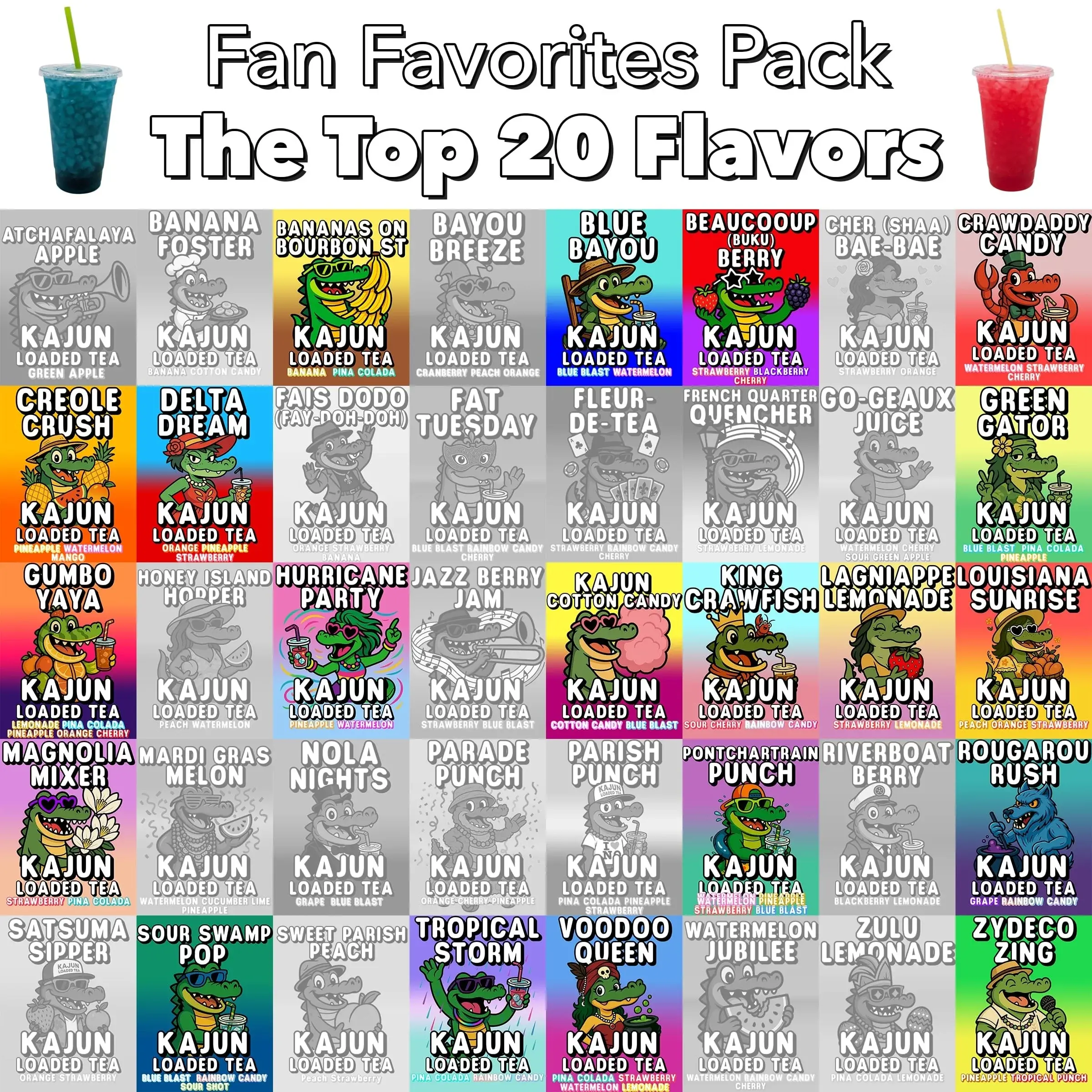 Kajun Loaded Tea Variety 20 Pack Collection Featuring 20 of our best sellers from the past 12 months Featuring Sweet Natural Beverage Rainbow Pineapple