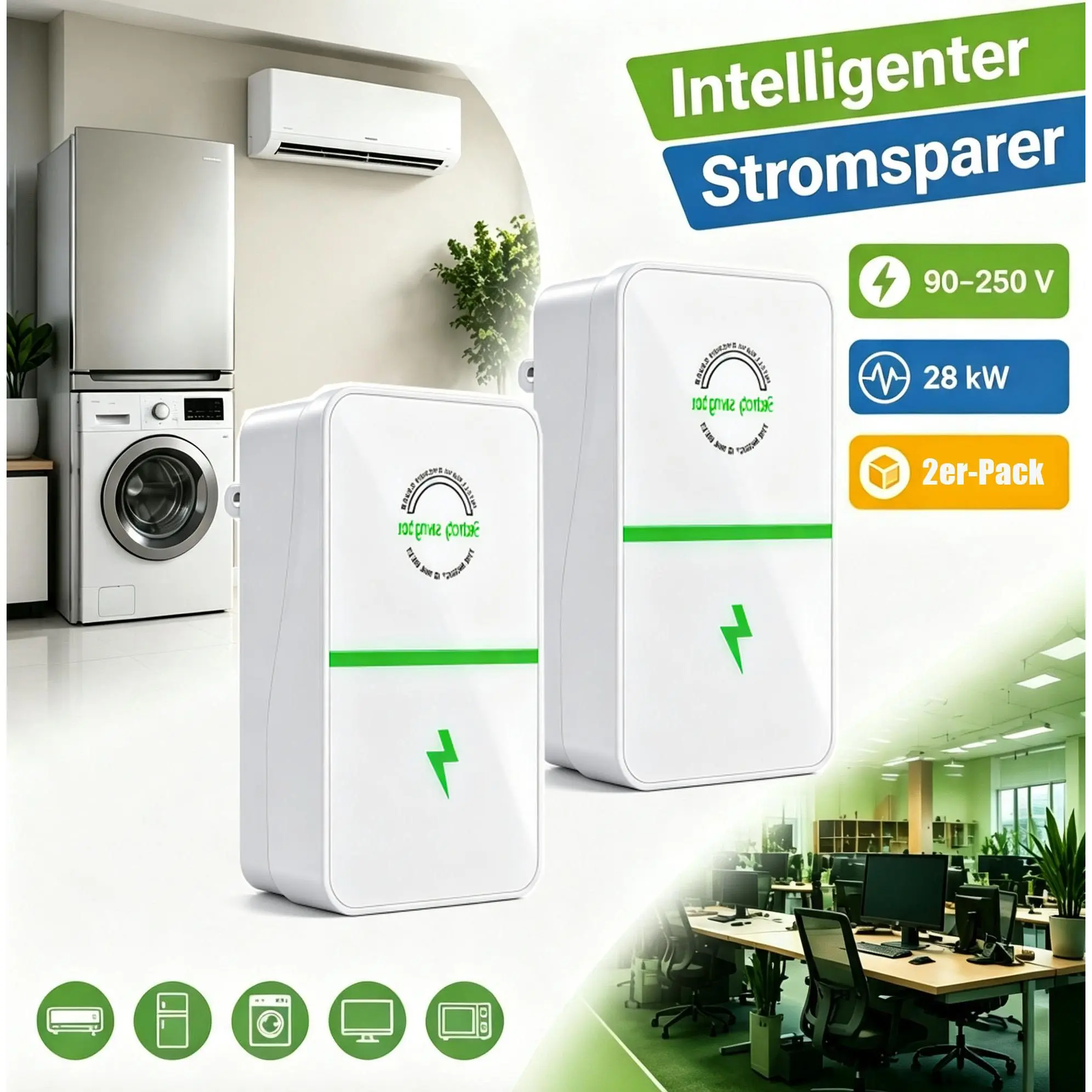 2-Pieces 2026 Smart Stop Energy Saver Plug - Surge Protector, Plug-In Voltage Stabilizer, Flame-Retardant Compact Box for Indoor Household AC, Fridge (Sports & Outdoor Accessories Compatible), Indoor Use