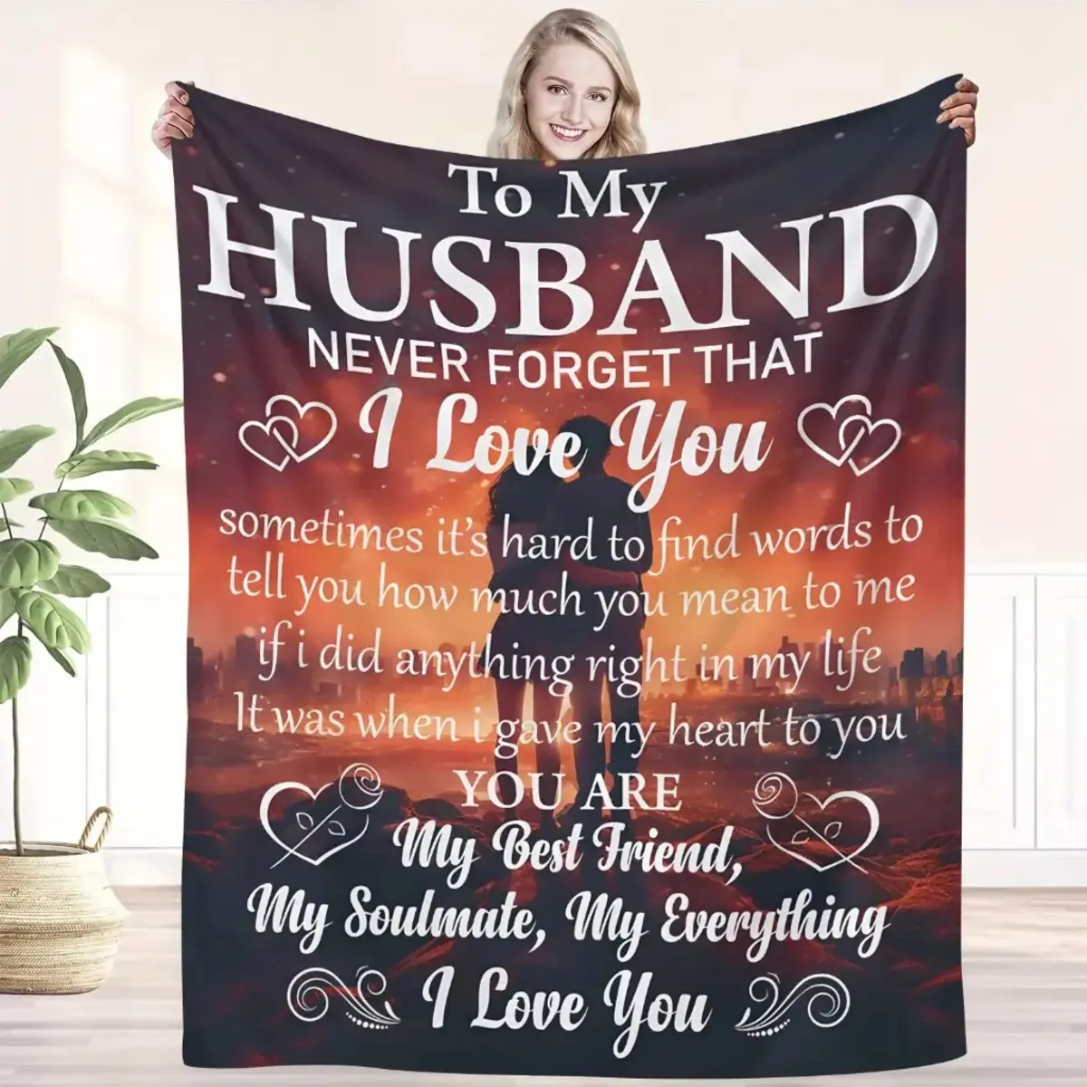 Flannel Fabric Husband's Gift Blanket - Durable, Wrinkle Resistant, Breathable, Soft, Lightweight Traditional Valentine's Day Keepsake Throw for Husband, Industrial Use, Glam Home Bedding Accent