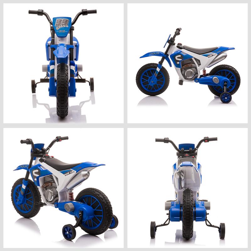 12V Kids Motorcycle Dirt Bike – Electric Battery-Powered Ride-On! Off-Road/Street Bike with Charging Battery + Training Wheels • Blue!