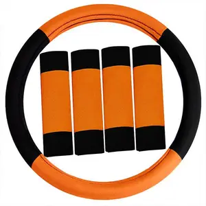 FH GROUP Modernistic Steering Wheel Cover & Seat Belt Pads - Orange Car Interior Accessory, Accessories for Car, Heat Shield, Hot-Cold Grip, Universal Fit for Interior Decoration, Auto Parts Accessories