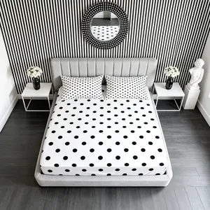 Polka Dot Fitted Sheet Set, 3 Pieces (1 Fitted Sheet + 2 Pillowcases, No Pillow Insert Included), Classic Minimalist Style, Breathable and Comfortable Fabric, Suitable for Teens and Adults Bedroom Decor, Perfect for Family Use