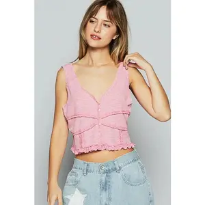 POL Lace Detail V-Neck Cropped Tank