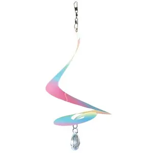 In the Breeze 8-inch Mylar Tear Drop Curlie with Crystal Spinner Colorful Suncatcher Wind Spinner for Yards and Gardens Durable Iridescent Material