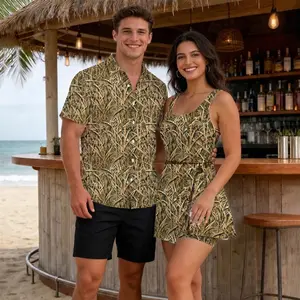 Tall Grass Camo 2026 Vacation Couple Set Dress and Shirt Hawaii, Matching Outdoor Apparel For Men Women, Matching Couple Hawaiian Set, Summer Beach Wear Honeymoon Trip Outfit | 020426.R0740.ID01