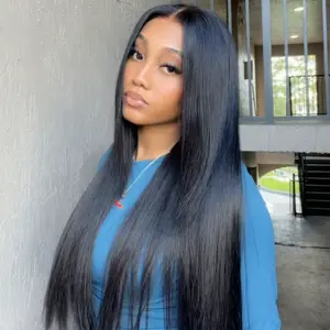 【24''=$129 】Sunber 13x4 HD Lace Front Wigs 200% Density Layered Cut Slight Yaki Straight Wigs With Drawstring Pre Bleached Tiny Knots Glueless Ready To Wear Natural Black Wigs Summervibes