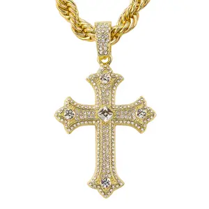Men's Large Cross Pendant with 5mm Rope Chain – Gold/Silver Tone Fashion Jewelry