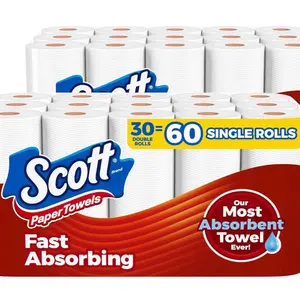Scott Paper Towels, Choose-A-Sheet, 30 Double Rolls (2 Packs of 15) = 60 Regular Rolls (100 Sheets Per Roll) - Kitchen, Wipes