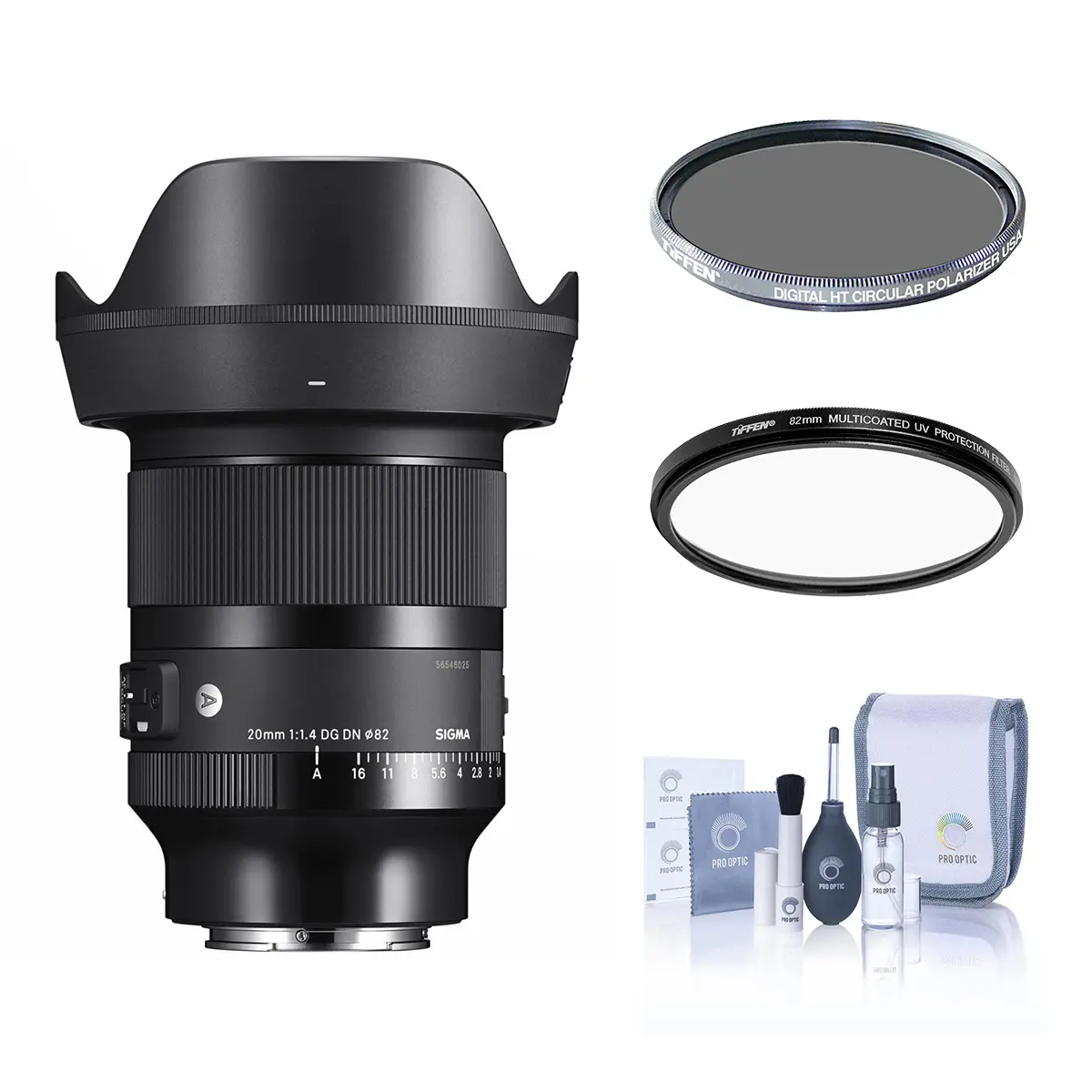 Sigma 20mm f/1.4 DG DN Art Series Lens for Sony E - Compact, High Detail, Splashproof, 72mm Filter Thread Bundle with Tiffen UV and CPL Filters