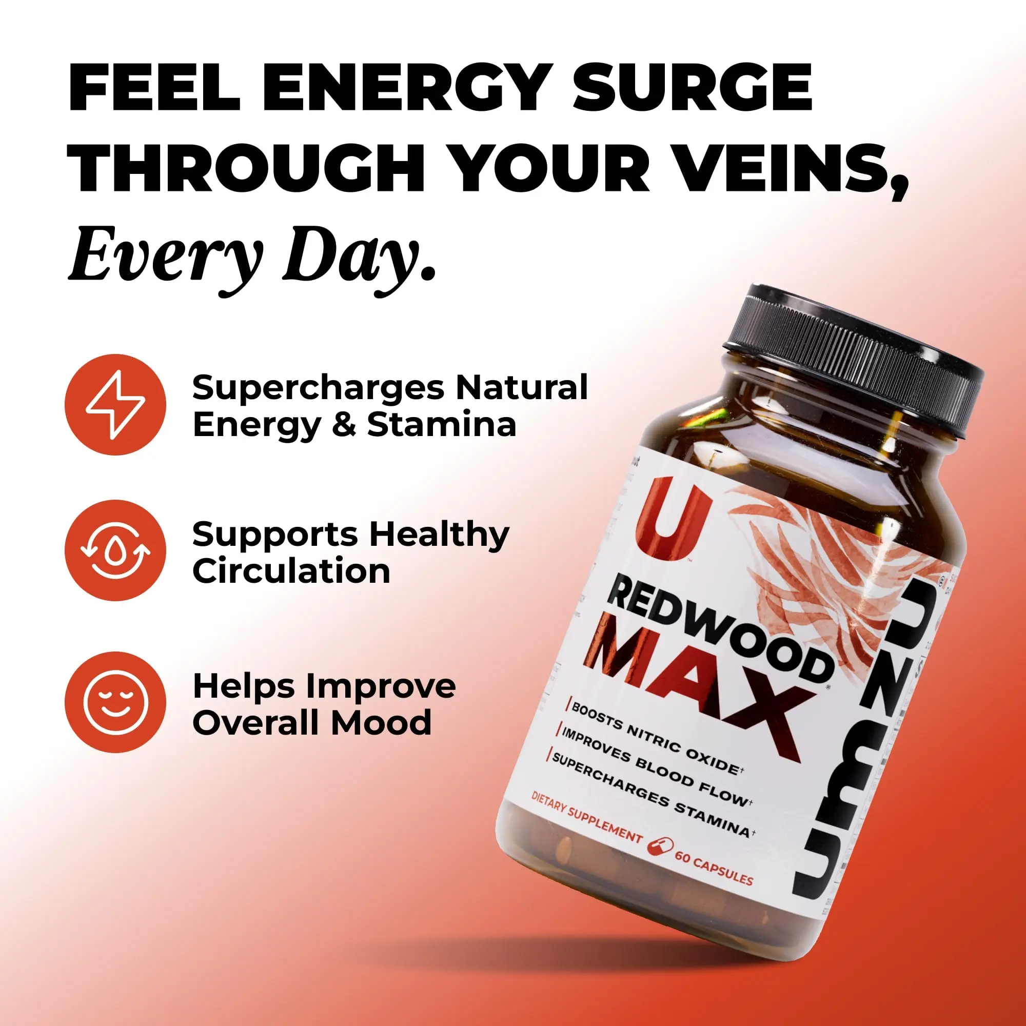 UMZU Redwood Max Dietary Supplement Capsules - Daily Energy & Nutrition Boost for Health, Nitric Oxide & Stamina Support (2 Capsules per Serving) Capsule Supplements Capsules For Adults