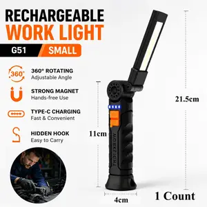 Rechargeable COB LED Folding Work Light, 360° Rotating Emergency Magnetic Lantern, Handheld Flashlight for Car Repair, USB Rechargeable Flashlight, Portable Flashlight