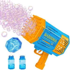 Multifunctional Bubble Making Machine Gun Bazooka Machine With Solution - 69 Holes Blaster for Outdoor Summer Toy Gifts, Party Favors - Blue Bubble Maker Blowers for Kids