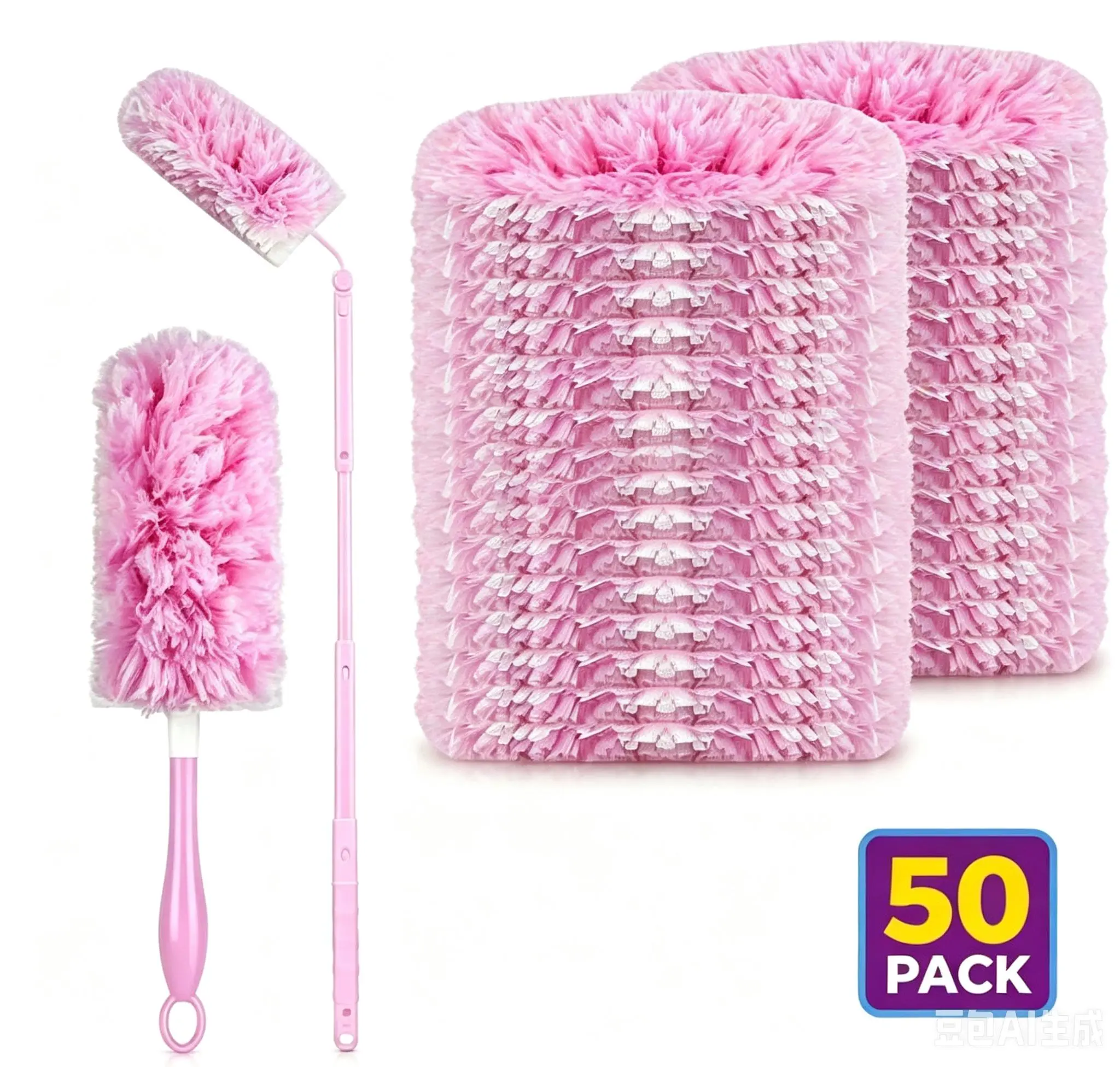 50-Count Heavy-Duty Disposable Electrostatic Microfiber Duster Refills Compatible with Swiffer Duster, Cleaning Kit with 1 Short Handle & 1 Extendable Handle, Indoor/Car Interior Microfiber Cloth Cleaning Supplies