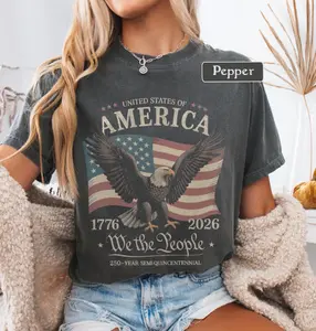 America 250th Anniversary Shirt 1776 - 2026, We The People Patriotic Eagle American Flag T-Shirt, Vintage USA Flag July 4th Tee