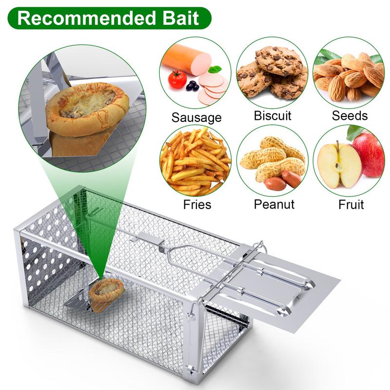 Stainless Steel Rodent Trap - High Sensitivity Pedal Auto-Locks Door, Humane Live Capture - Safe, Durable, Indoor/Outdoor Versatile Placement, Easy to Use