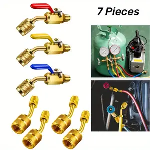 7Pcs/Set Air Conditioning Refrigerant Angled Compact Ball Valve 1/4 Inch for R410A R134A R12 R22 HVAC and R410A Adapter 5/16 Inch Female to 1/4 Inch Male Flare for Mini Split System,Tools & Hardware ﻿ ﻿