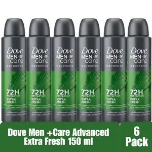 Dove Men+Care Advanced Extra Fresh Antiperspirant Spray, 72H Protection, Long-Lasting Citrus Scent, Antibacterial Odor Control, 150ml (Pack of 6)