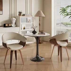Dining Chairs Set of 2, PU Leather Upholstered Kitchen Chairs with Open Back, Side Chair with Wood Legs, Comfy Leisure Chair, Accent Chair for Dining Room