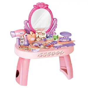 Girl Makeup Table with Hair Dryer, Kids Makeup Vanity Set with Accessories for Girls, Pretend Play Set, Birthday Christmas Gifts