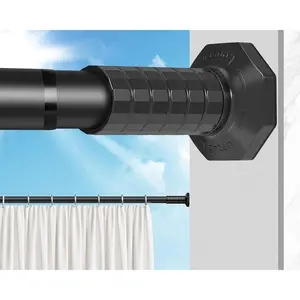 Tension Curtain Rod 51-128 In,  Shower Curtain Rods No Drilling, Extra Long Outdoor Curtain Rod for Patio, Adjustable Spring Tension Rods for Bathroom Window, Easy to Install, Never Rust, Black