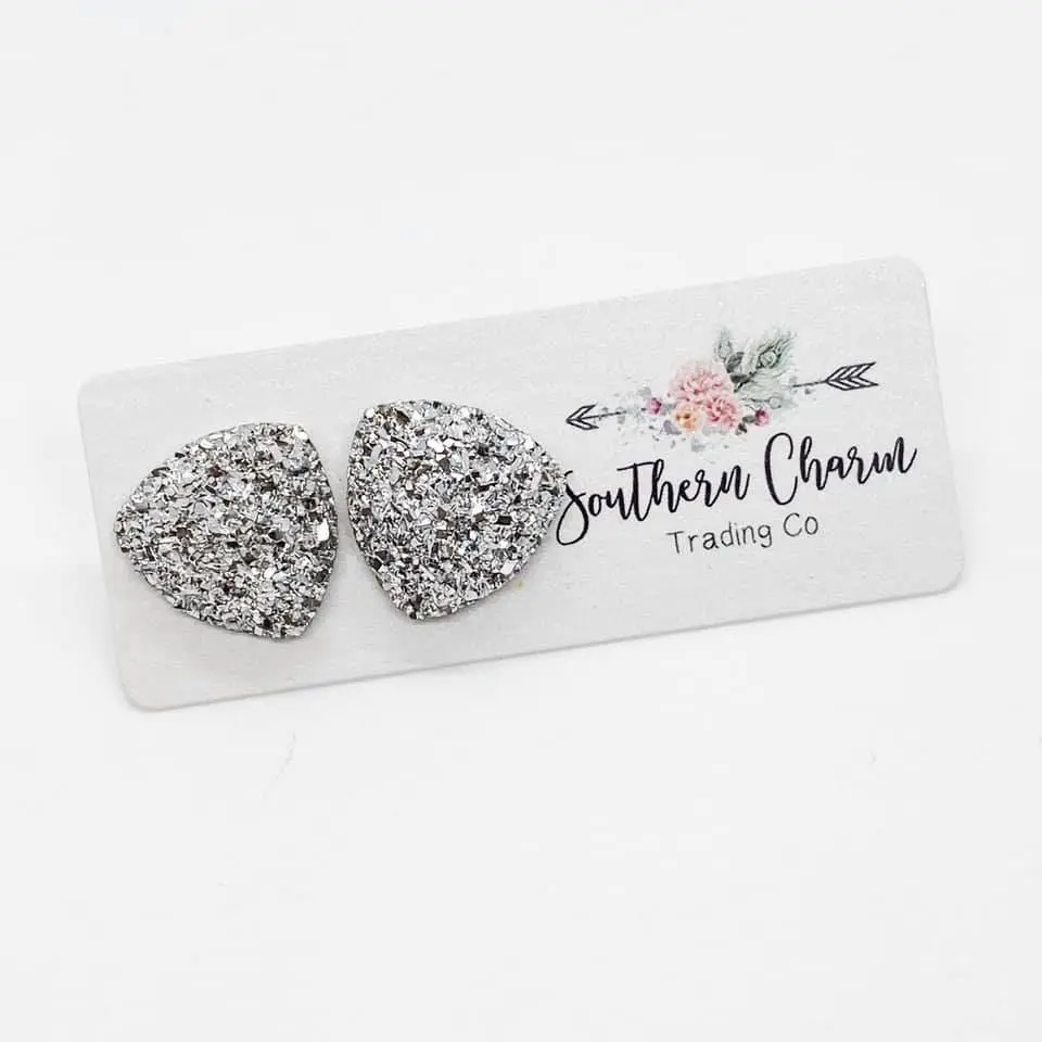 Glittery Triangle Earrings - Silver