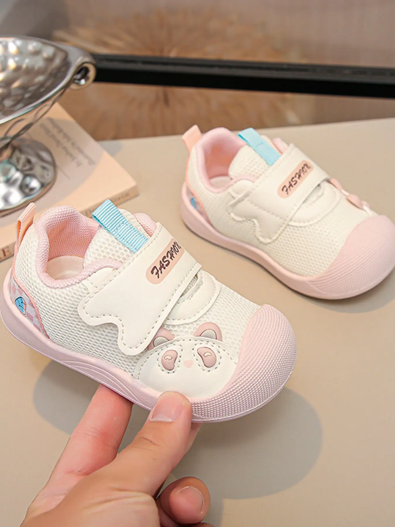 Breathable Mesh Velcro Toddler Sneakers, Toddler Shoes, with Panda Design & Toe Protection, Large Mesh Upper + Anti-Collision Toe + Non-Slip Rubber Sole + Soft Collar, For 2-6Y Toddlers All Season Daily & Outdoor Wear