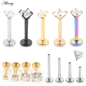 1pc Silver Color Labret Lip Ring Zircon Anodized Internally Threaded Prong Monroe 16G Tragus Helix Ear Piercing Earring women