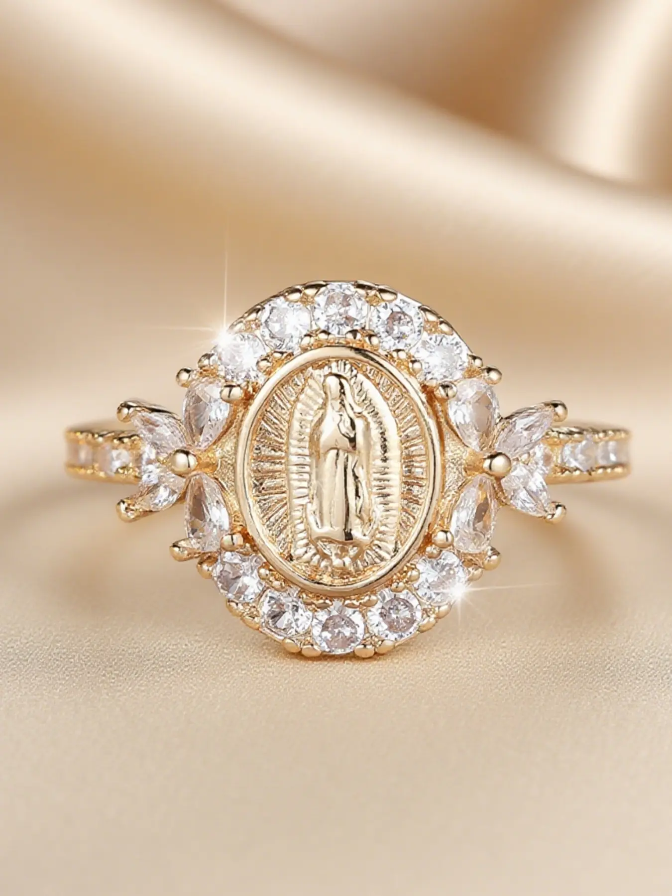 1 Piece Virgin Mary Rings for Women, Beautiful Rings, Synthetic Zirconia Inlay Stackable Design Fashion Jewelry Wedding Engagement Jewelry Bridal Engagement Ring, Elegant Birthday Anniversary Gift, Religious Symbolic Ring for Her