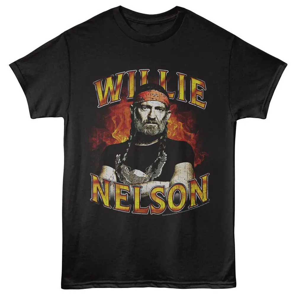 Willie Nelson And Flames T-Shirt – Country Music Legend Graphic Tee