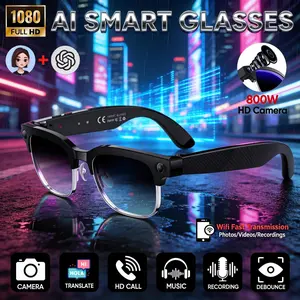 AI intelligent camera glasses, equipped with an 8MP camera, 1080P high-definition video recording, stylish half frame oval design, open ear Bluetooth audio, AI assistant and translator, portable sports glasses, multifunctional sunglasses