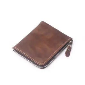 Men's Genuine Leather Zipper Wallet RFID Blocking Card Holder Short Slim Thin Minimalist Wallet for Men Women Large Capacity