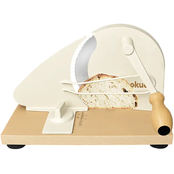 Manual Bread Slicer, Adjustable Thickness 0-0.8in Hand Crank Tool with Stainless Steel Serrated Blade, Solid Wood Base + Suction Cups, Home Baking Accessory for Sourdough/Toast, Gift Box Packaging
