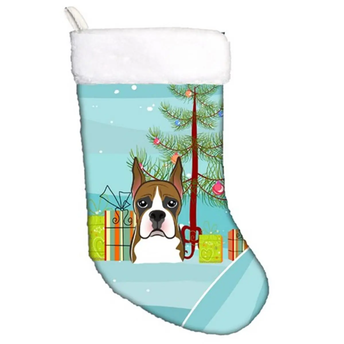 212 MAIN Festive Suede Stocking - 18x11in, Christmas Tree & Boxer Artwork, Machine Washable Christmas Ornaments, Hangable Holiday Decor Accessories for Home Room Decorations, Home Decor Ornaments