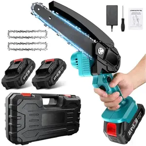 Mini Chainsaw 6 inch Cordless,Handheld Electric Power Chain Saw with 2 pieces of 24V rechargeable battery and splash guard for Tree Trimming Wood Cutting, Best Gifts for Father, Dad, Husband, Men