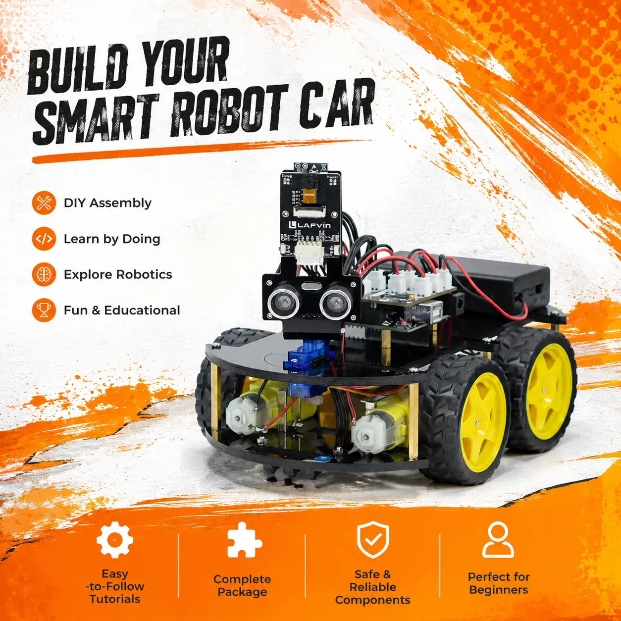 Smart Robot Car Kit for Arduino – 4-in-1 STEM Educational Robotics Kit with Line Tracking, Obstacle Avoidance, Auto-Follow & IR Control, DIY Coding Project for Beginners/Adults