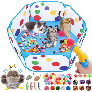 AIERSA Interactive Cat Toys for Indoor Cats,86pcs Cat Toys Pack Ball Pit for Kitten,Included Flapping Bird Launchers Mice Crinkle Balls Sparkle Pom-Poms Spring Jingle Balls for Self Play Kitten Toys