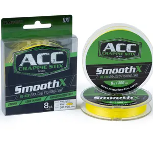 ACC Crappie SmoothX Braided Fishing Line 8lb Hi-Vis Yellow 300 Yards Abrasion Resistant Strong Long Lasting