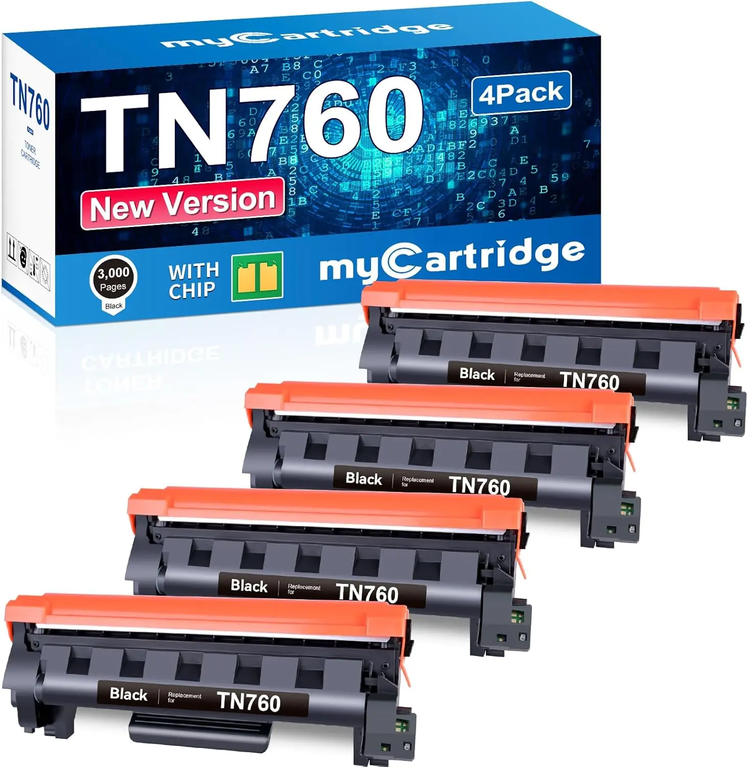 myCartridge TN760 High Yield Black Compatible Toner Cartridge 4-Pack with Chip for Brother MFC-L2710DW MFC-L2750DW HL-L2370DW Printer 3000 Pages