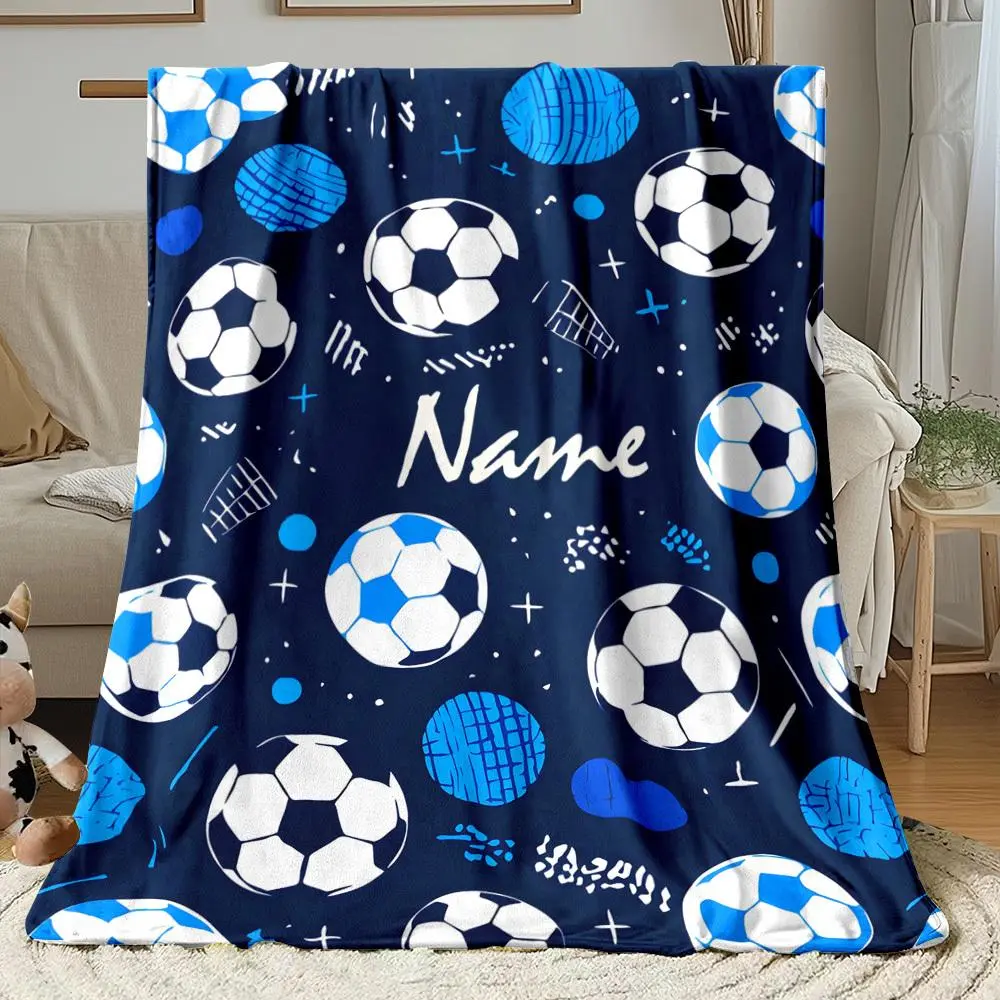 Personalized Soccer-Themed Blanket - Custom Graphic 1pc Lightweight Polyester Blanket with Name, Soft Warm Digital-Printed Fabric for Sofas, Travel, Bedding, Personalized Blankets, Custom Graphic Blankets