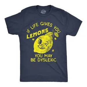 Mens Funny T Shirts If Life Gives You Lemons You May Be Dyslexic Sarcastic Graphic Novelty Tee for Men Mens Funny T Shirts Cool Vintage Fashion T-Shirt Gift Classic Menswear Funny Sarcastic Short Sleeve Novelty Navy -