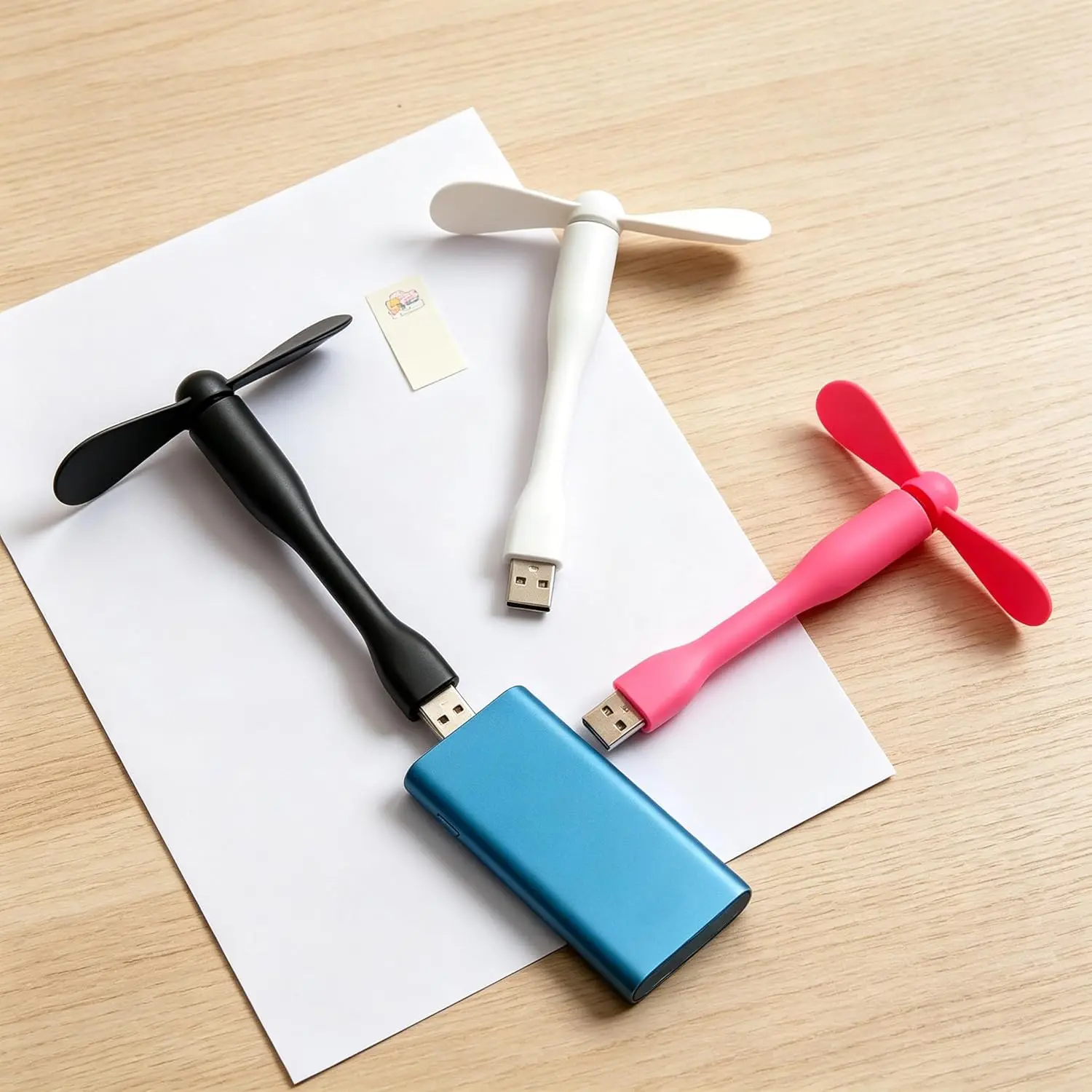 Portable USB Fan Compatible with computers, laptops, and tablets equipped with USB ports, Flexible TPE Fan Blades, Lightweight Mini Handheld Folding Fan, Black, White, Pink