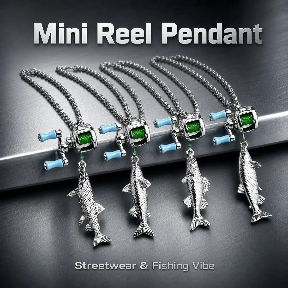 Mini Reel Pendant - Streetwear & Fishing Vibe - Unique Fishing-themed Jewelry for Enthusiasts